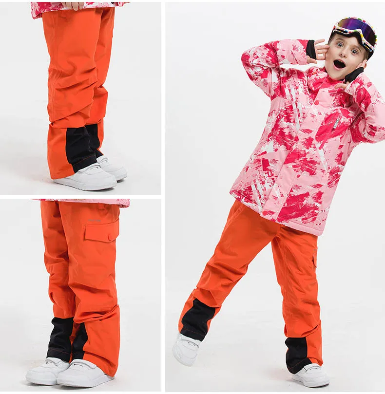 Новые детские зимние лыжные брюки Детские Водонепроницаемые брюки ветрозащитная одежда для мальчиков и девочек, лыжные и сноубордические уличные штаны