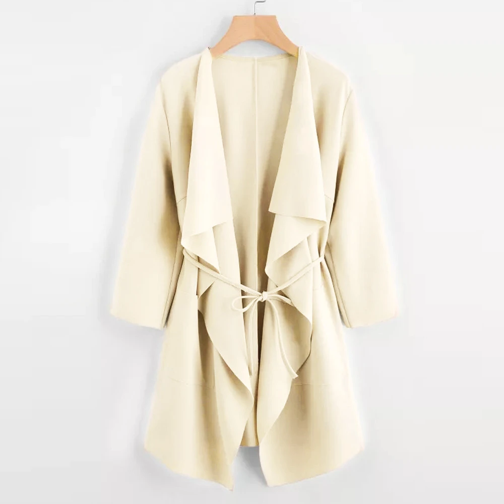 Jaycosin Winter Coats Women Autumn Waterfall Pocket Overcoats Front Wrap Coat Jacket Outwear Solid Female Outer Girls Ladies 808