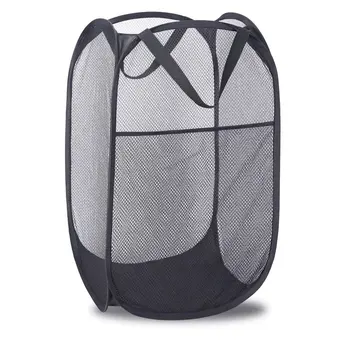 

Pop-up Laundry Hamper Strong Mesh Bag with Portable Handles Side Pocket Foldable Laundry Net Basket for Home Polyester