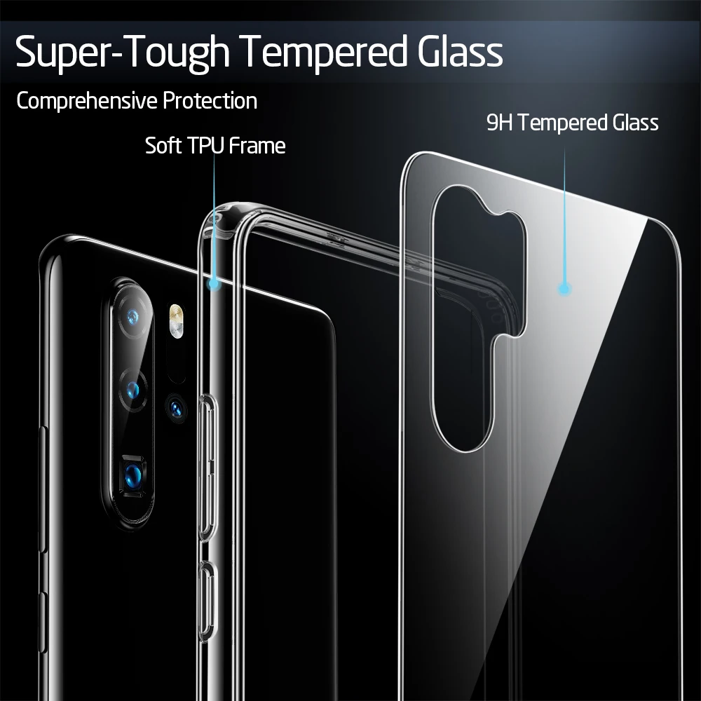 Прозрачный чехол ESR из закаленного стекла для Huawei P30 Pro полное покрытие мягкий ТПУ