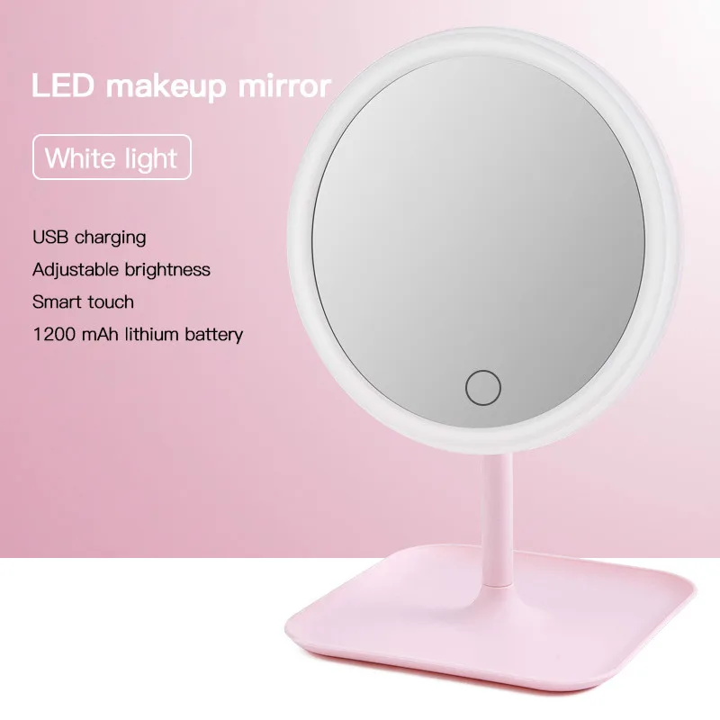 A (white light) Зеркало для макияжа Настольный светодиодный светильник Портативный Регулируемый сенсорный экран светильник туалетное Зеркало база для хранения туалетный столик зеркало USB - Испускаемый цвет: A (white light)