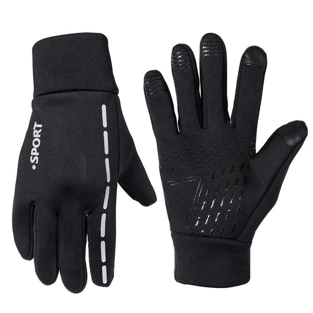Унисекс велосипедные перчатки спортивные велосипедные светоотражающие велосипедные ветрозащитные перчатки противоскользящие Зимние Перчатки MTB с сенсорным экраном - Цвет: Черный