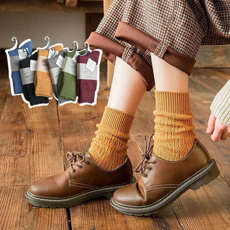 

Autumn and winter stocking Japanese thickening double needle cotton ladies solid color stereo cashmere stocking
