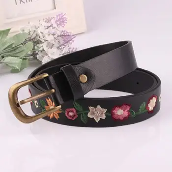 

1 PC Women Belts Vintage Faux Leather Wide Stretch Belts Waist Belt Chinese Style Embroidery Flower Jeans Accessories Belts