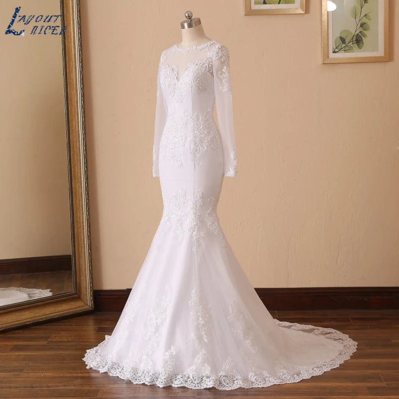 YQS008 Vestido De Noiva Новое модное свадебное платье с длинными рукавами и бисером Русалка сексуальное свадебное платье с открытой спиной на заказ