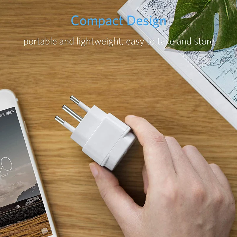 Brazil South Africa Travel Plug Adapter Grounded Universal Type N Plug Adapter BR To US-Ultra Compact For Brazil South