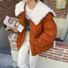 

Women Parkas Winter Jackets Lamb Wool Square Collar Padded Quilted Coats Fashion Loose Grunge Chic Elegant Warm Female Clothing