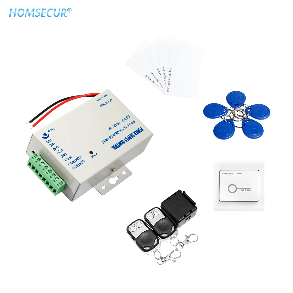 HOMSECUR 5Pcs Keyfob+5Pcs Card+Exit Button+Power Supply+ Remote Controller | Безопасность и защита