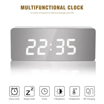 

LED Mirror Alarm Clock Digital Snooze Table Clock Wake Up Light Electronic Large Time Temperature Display Home Decor Alarm Clock