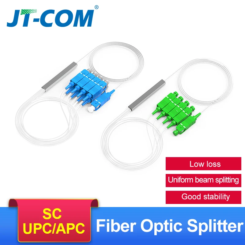 Optical Splitter SC APC 0.9mm 1X8 FTTH Fiber Optic Splitter SC UPC PLC FBT Optical Coupler Singlemode Simplex Steel Pipe PVC