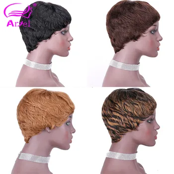 

27# Short Cut Straight Hair Wig Peruvian Remy Human Hair Full Wigs For Black Women F127# 4# 2# Brown Cheap Hair With Bangs Wig