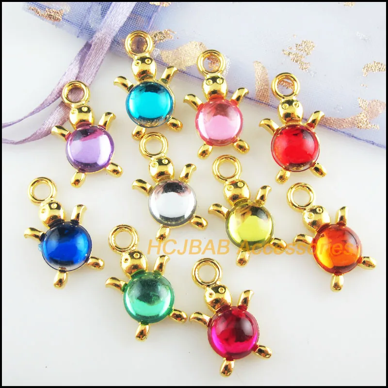 

10 New Animal Charms Mixed Acrylic Tortoise Pendants Gold Color 14x23mm