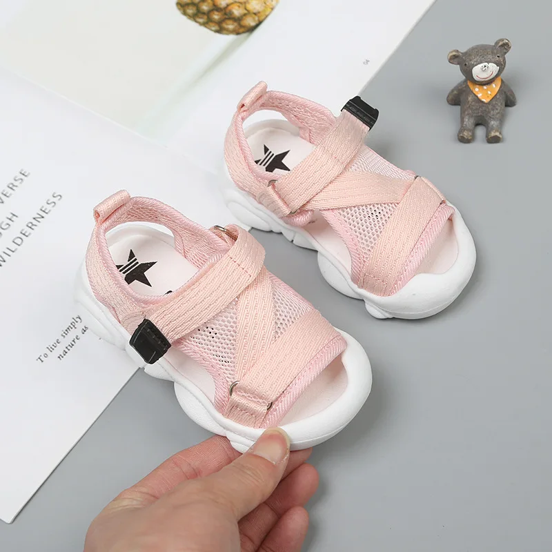 Claladoudou 12-16CM Kids Sandals Mesh Breathable Baby Girls Hollow Pure Sandals Closed Toe Infant Party Soft Flats Walkers