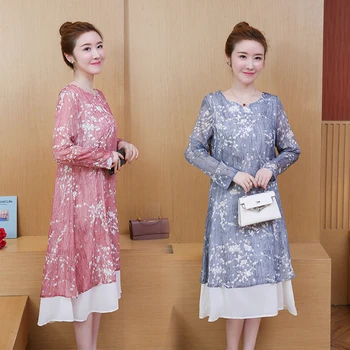 

women plus size L-5XL dress blouses blusas XXL XXXL 3XL XXXXL 4XL fat Casual loose long sleeves Floral ladies woman wear dresses