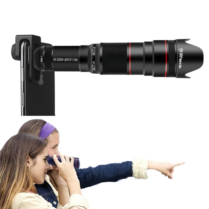4K HD 50X Optical Camera Lens Telephoto Lens Monocular Mobile Phone Telescope for iPhone Smartphones Hunting Camping Sports Show