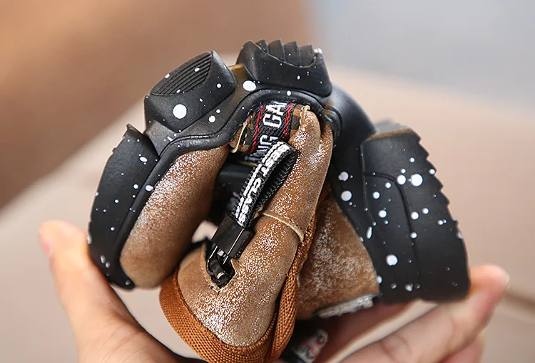 Winter Kids Girls Boys Black Gary Warm Cotton Fabric Non-slip Toddler Round Toe Snow Boots Children Shoes