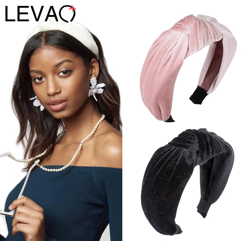 

LEVAO Korean Velvet Knot Headband Women Girls Turban Solid Hairbands Elegant Head Hoop Bezel Hair Accessories Headwear Fashion