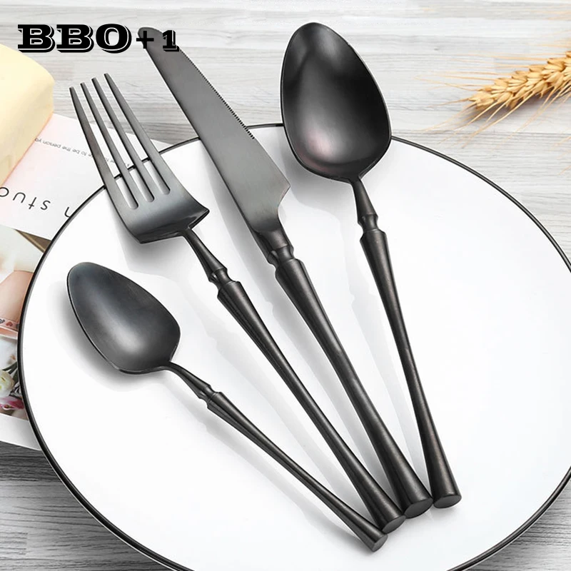 

4pcs/set Black Dinnerware Stainless Steel Cutlery set Vintage Royal Knife and fork set Party Flatware Dinning Set New Year Gift