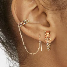 Трендовые серьги-гвоздики с длинной цепочкой для женщин, модные с-образные Стразы CZ, серьги-каффы, массивные серьги-гвоздики в богемном стиле, Винтажные Ювелирные Изделия