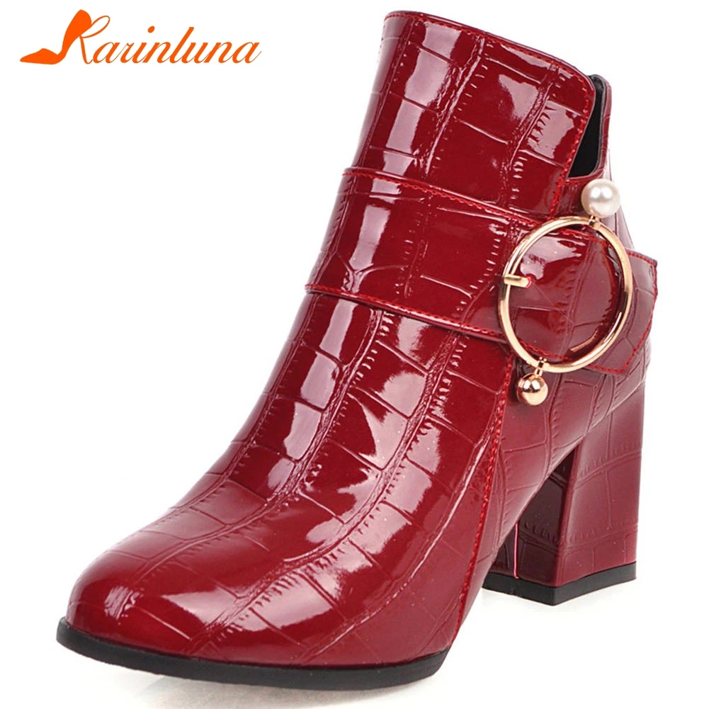 

Karinluna 2019 top qaulity big size 48 chunky high heels shoes woman boots female fashion elegant lady ankle boots women shoes