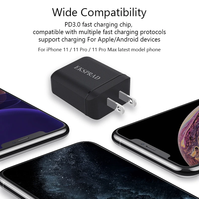 Eksprad для iphone быстрое зарядное устройство USB C к Lightning Кабель 18 Вт PD USB C настенное зарядное устройство Тип c Быстрая зарядка США Разъем для iphone 11 Pro