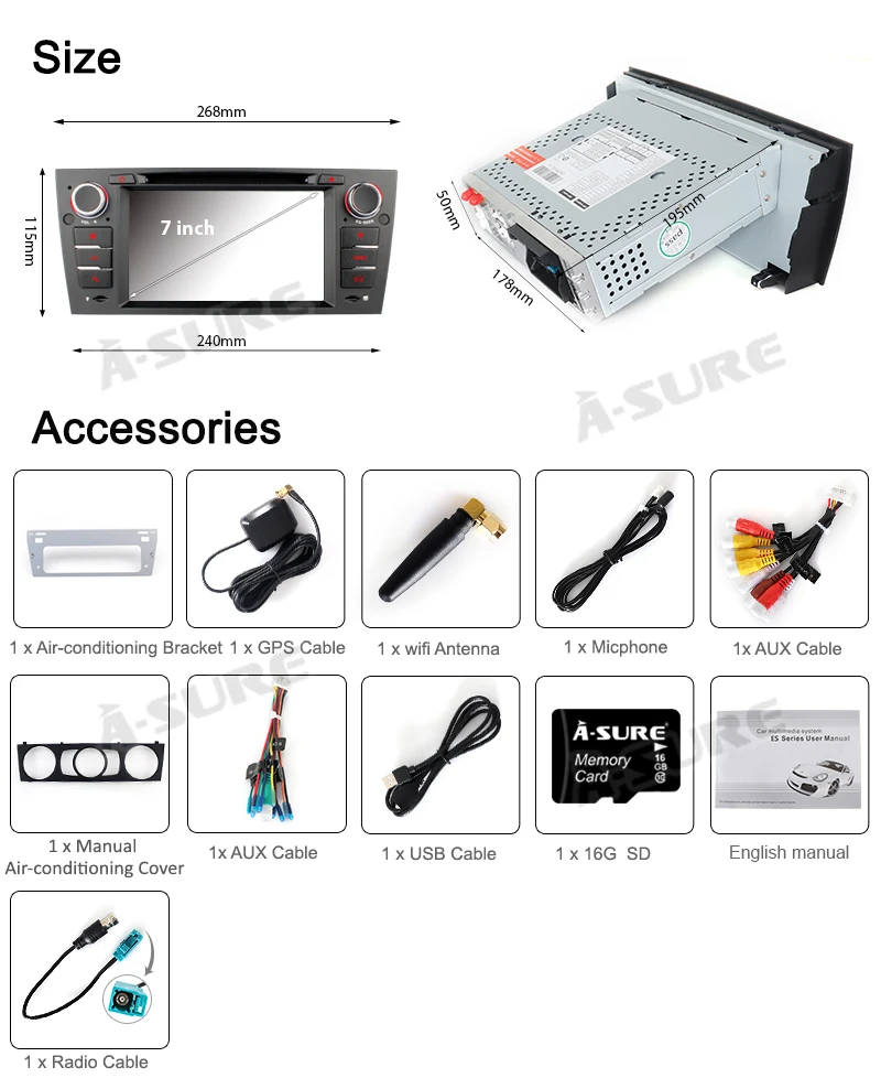 Sale A-Sure 7" IPS Android 9.0 Car Auto Radio GPS DVD CD Player Navigation For BMW E90 E91 E92 E93 Navi 318 320 325 330 330 DAB+ 5