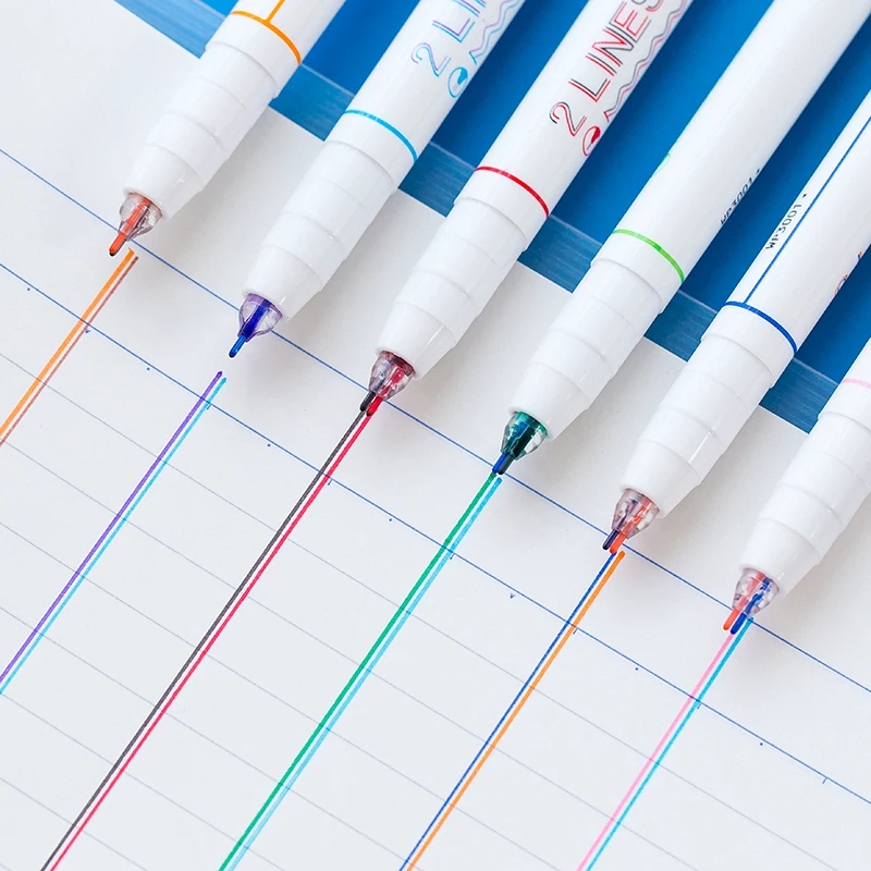 Double Line Pena Set Merah Biru Warna Tinta Baris Tip Liner
