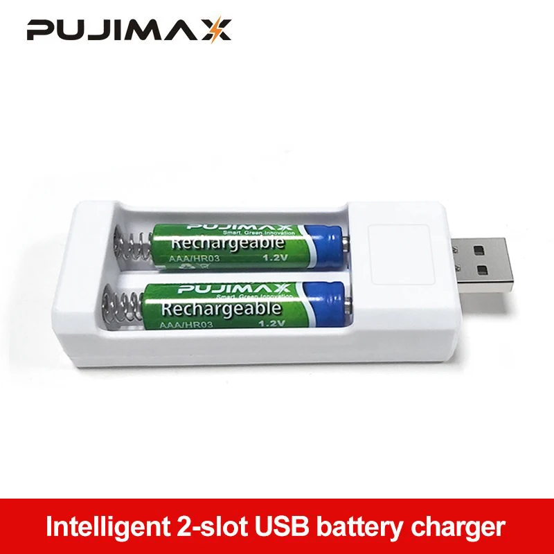  USB выход для быстрой зарядки PUJIMAX с 2 слотами, адаптер для зарядки аккумуляторов типа AA/AAA 