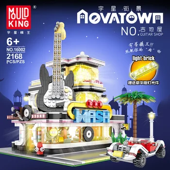 

City Streetview Building Toys 16002 Model The MOC Guitar Shop With Led Light Set Building Blocks Bricks Kids Toys Christmas Gift