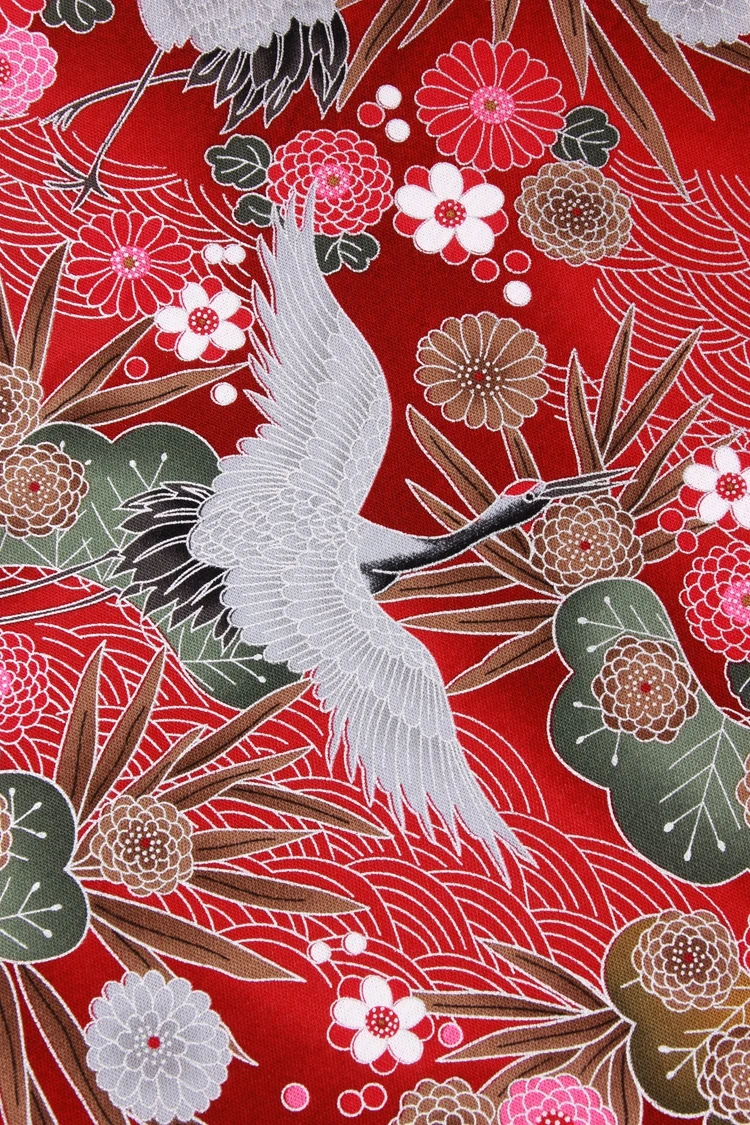 Половина ярда Плотная хлопковая ткань японский мягкий бриз Серебряный Красный коронованный кран печати, ручной работы DIY мешок швейная ткань B366