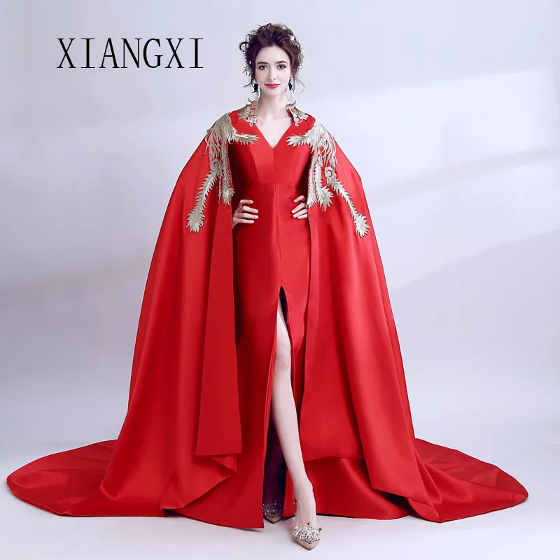Robe de soiree красные вечерние платья русалки с курткой атласное длинное вечернее платье вечерние платья Vestidos - Цвет: same as the picture