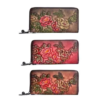 

Women Lady Leather Long Wallet Embossing Flower Phone Pouch Card Holder Wristlet Purse Handbag