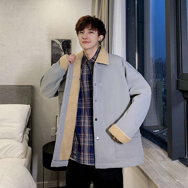 Winter Plus Velvet Jacket Men's Warm Thick Fashion Parka Men Solid Color Casual Cotton Jacket Man Streetwear Loose Coat Male