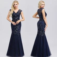 Вечернее платье Русалка платья с v-образным вырезом элегантные темно-синие длинные до пола Вечерние платья