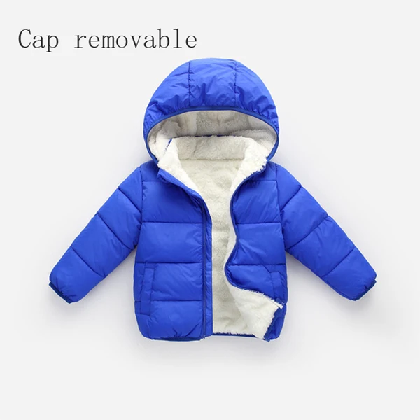 Blue Removable Детский Зимний пуховик для детей, теплая одежда, пальто с капюшоном для мальчиков и девочек, верхняя одежда из овечьей шерсти, детская хлопковая куртка, TZ137 - Цвет: Blue Removable