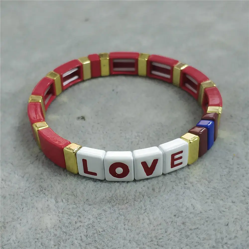 Браслеты Shinus Tile с надписью LOVE, ювелирный браслет для женщин, эмалированный браслет pulseira Mujer Bileklik, настраиваемый модный - Окраска металла: 20190924005