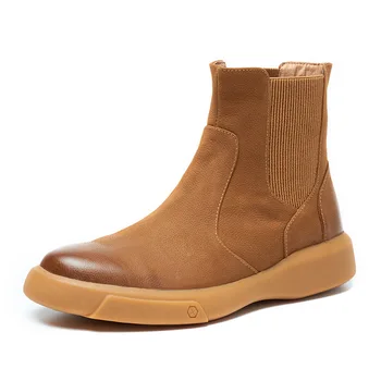 

Chelsea Boots Mens Genuine Leather Autumn Winter British Retro Men Shoes All-Match Cowhide Cashmere Zipper Breathable Fashion