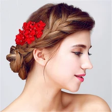 Расческа для волос с красным цветком для невесты, Цветочная шпилька для волос, заколки для волос, свадебные ювелирные изделия, аксессуары для невесты с кристаллами, заколка для волос, головной убор для невесты