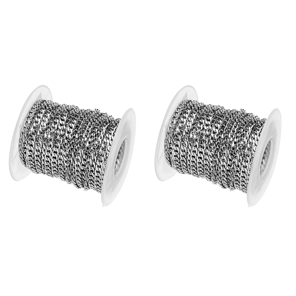 2 Rolls x 10 Yards 3mm / 5mm Stainless Steel Curb Chain, Extender Chains Bracelets Necklaces Link Chain for Men Women