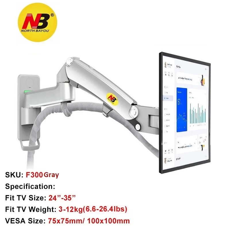 Support de moniteur de levage rotatif télescopique de North Bayou, modèle:  F300 (Noir)