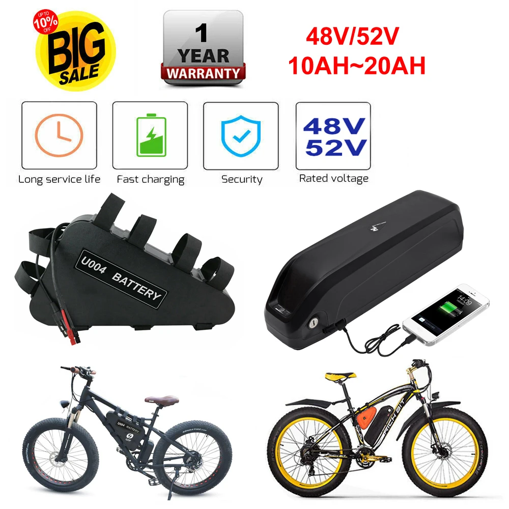 

48V/52V ebike Lithium ion Triangle Hailong battery electric bicycle battery pack for 500W-1500W motors