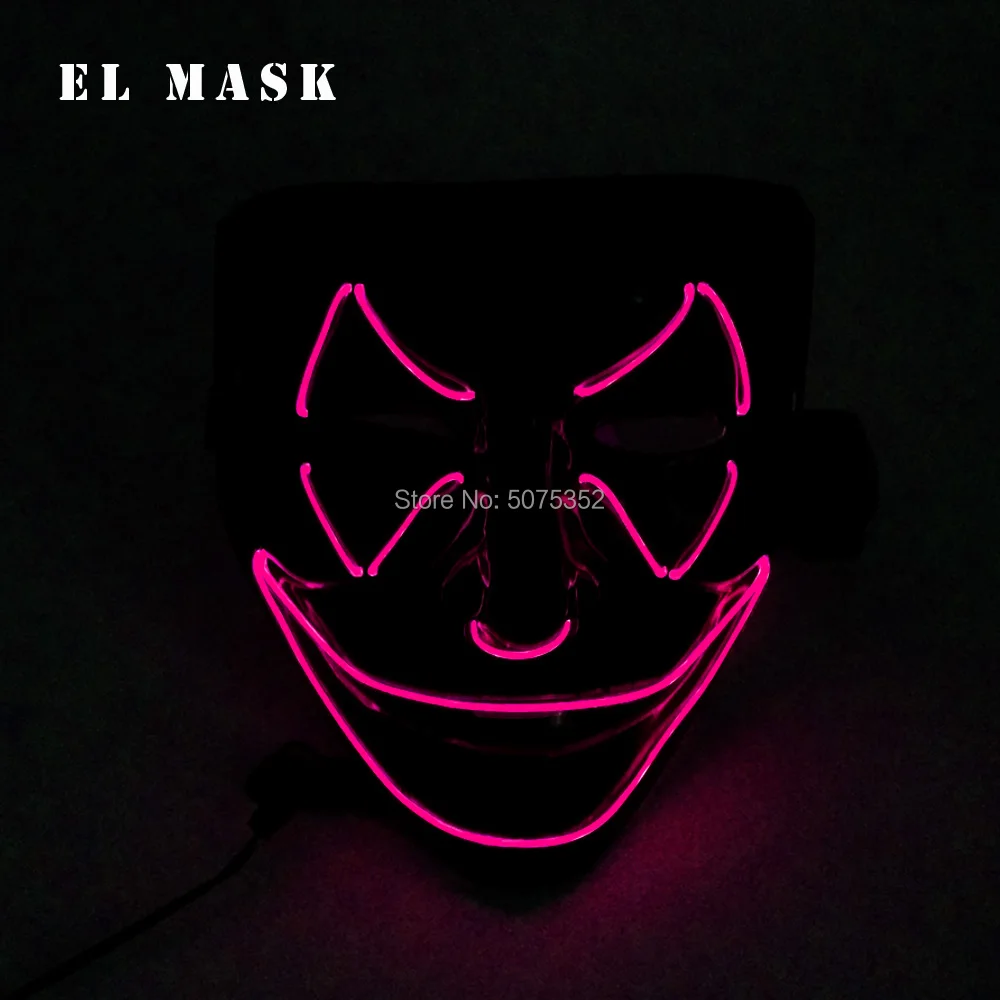 GZYUCHAO EL EL Wire Horrible Smile Face Mask Cosplay Props Glow In Dark Led Mask Mask For Scary Theme Party - Цвет: Pink
