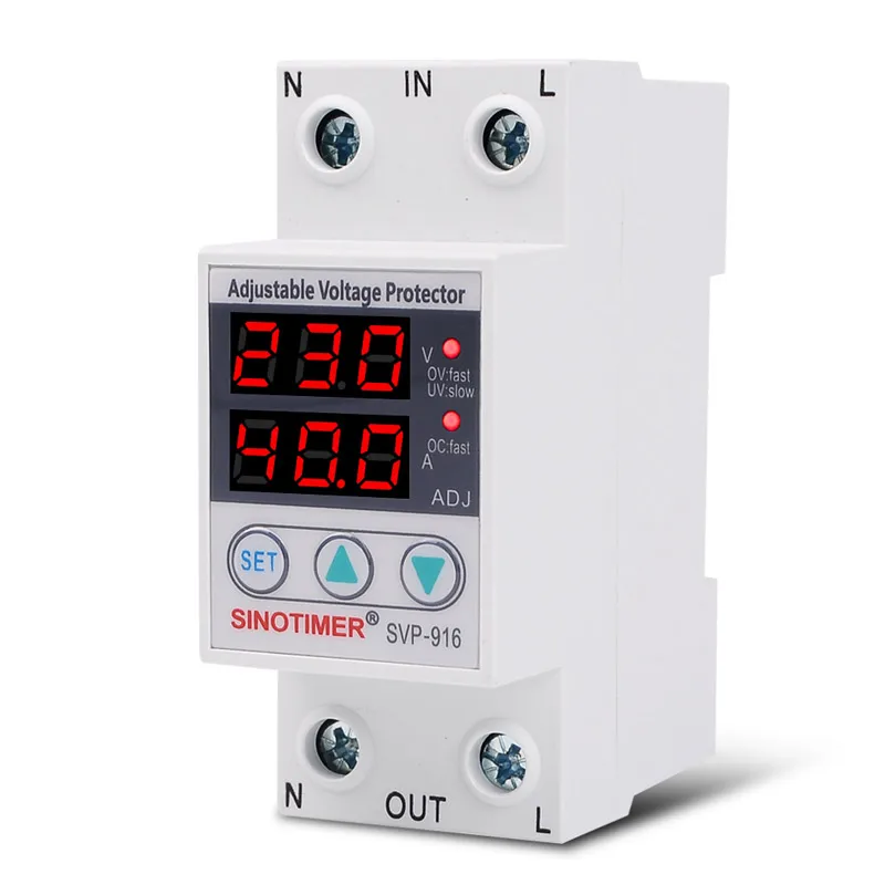 Dual Display Adjust Over Under Voltage Relay Protector 220V 63A 40A Overvoltage and Over Current Protection Devices Din Rail