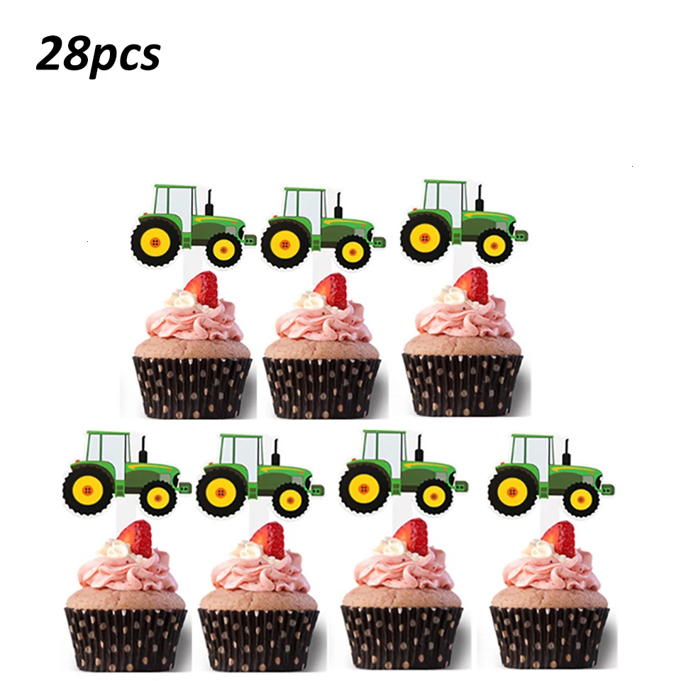 green tractor topper 1 компл. Фермы тема инженерный автомобиль с днем рождения баннер трактор вечерние украшения ребенка возраст грузовик экскаватор украшения торта - Цвет: green tractor topper