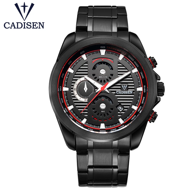 black red watch CADISEN мужские часы новые модные спортивные военные армейские Топ брендовые Роскошные Мужские кварцевые часы водонепроницаемые наручные часы из нержавеющей стали - Цвет: black red watch
