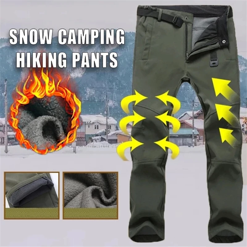 Mens Waterproof Windproof Trekking Pants Cargo Work Thick Skiing Hiking Trousers 
