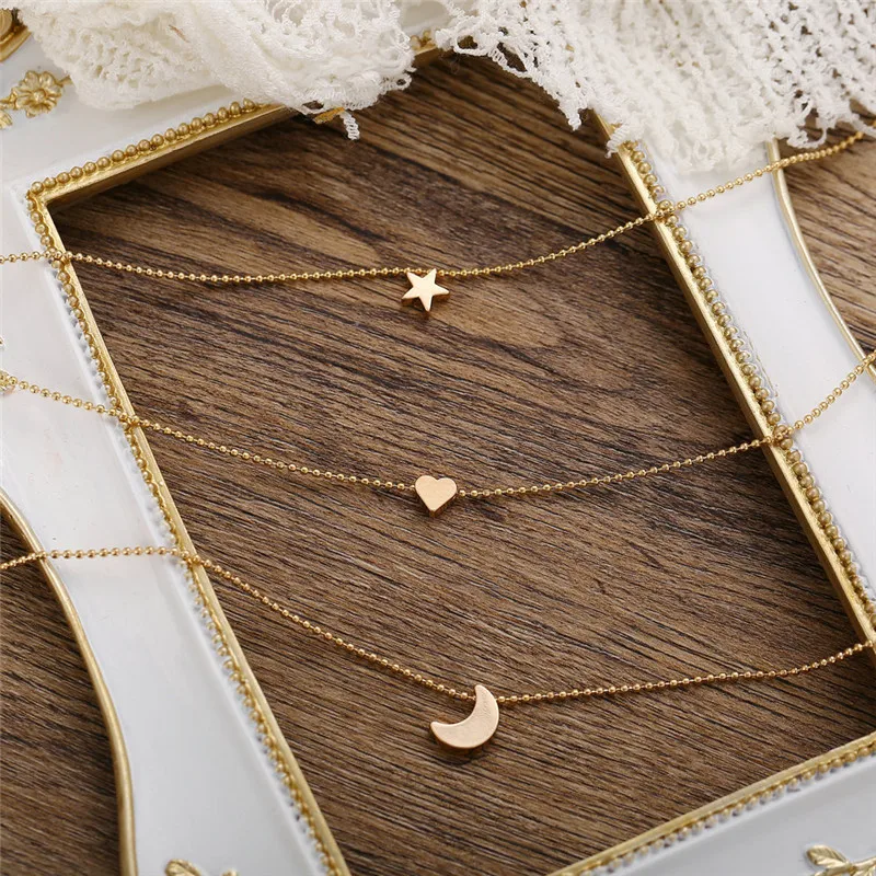 Woozu Bohemian Gold Moon Star Choker Pendant Necklace For Women 2019 Ethnic Multilayer Female Fashion Jewelry