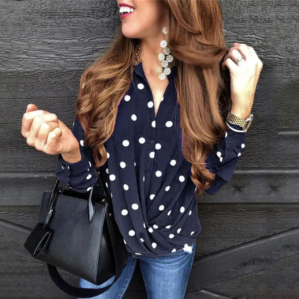 Women's Tops And Blouse Dot Print Button Shirts Long Sleeve Tops Casual Tunic Turn Down Collar Tops Blusas Mujer De Moda
