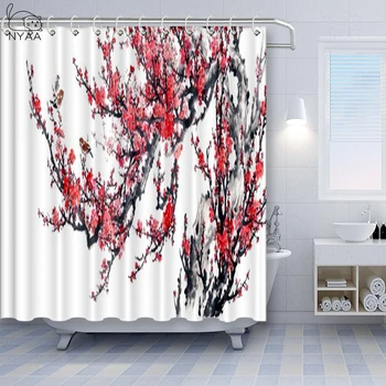 

Fabric Shower Curtain Japanese Cherry Sakura Flowers Blossoms Home Decor Bathroom Accessories Waterproof Polyester Bath Curtains