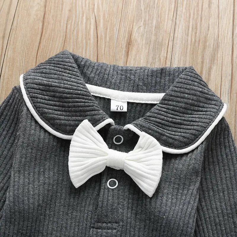 kids Spring Autumn Clothing Newborn Baby Girl Boy Bowknot Knitted Romper Jumpsuit Long Sleeve Clothes Outfits 6M-24M